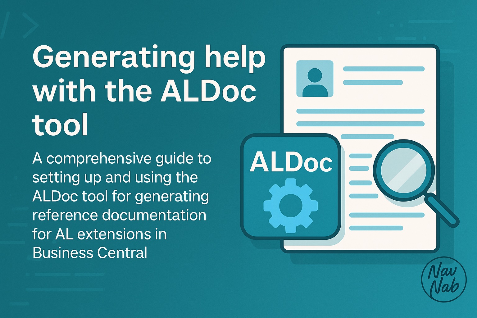 ALDoc documentation generation workflow showing command line interface, .NET SDK integration, and DocFx toolchain for Business Central AL extension documentation