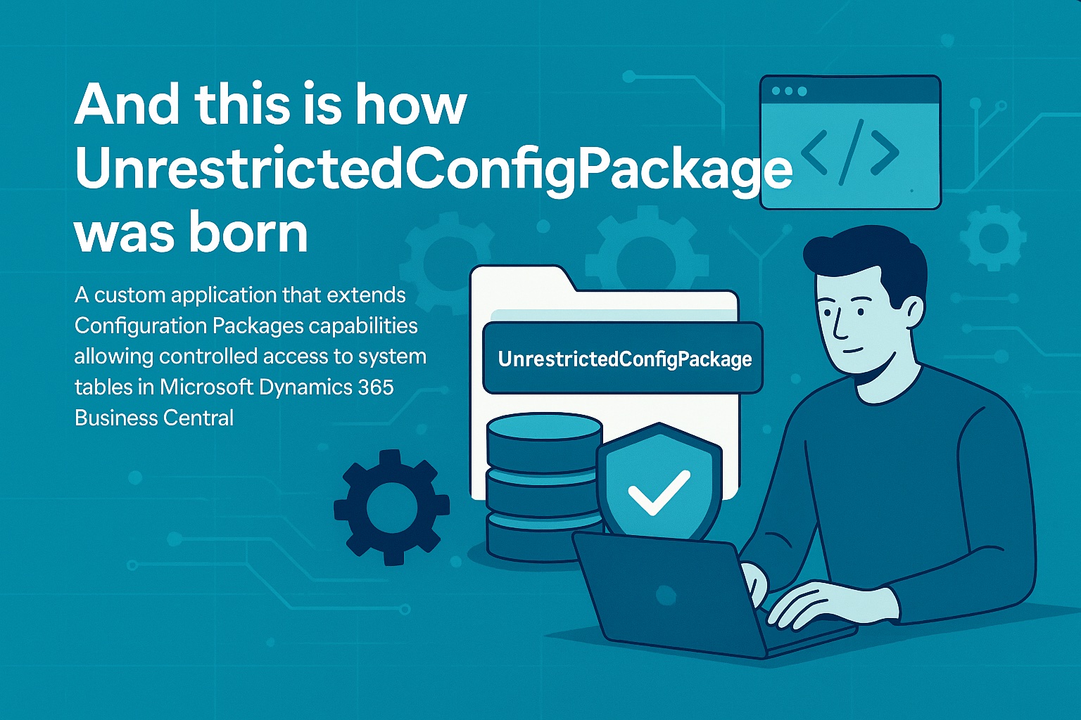 Configuration packages interface showing system tables access control with UnrestrictedConfigPackage extension for Business Central development