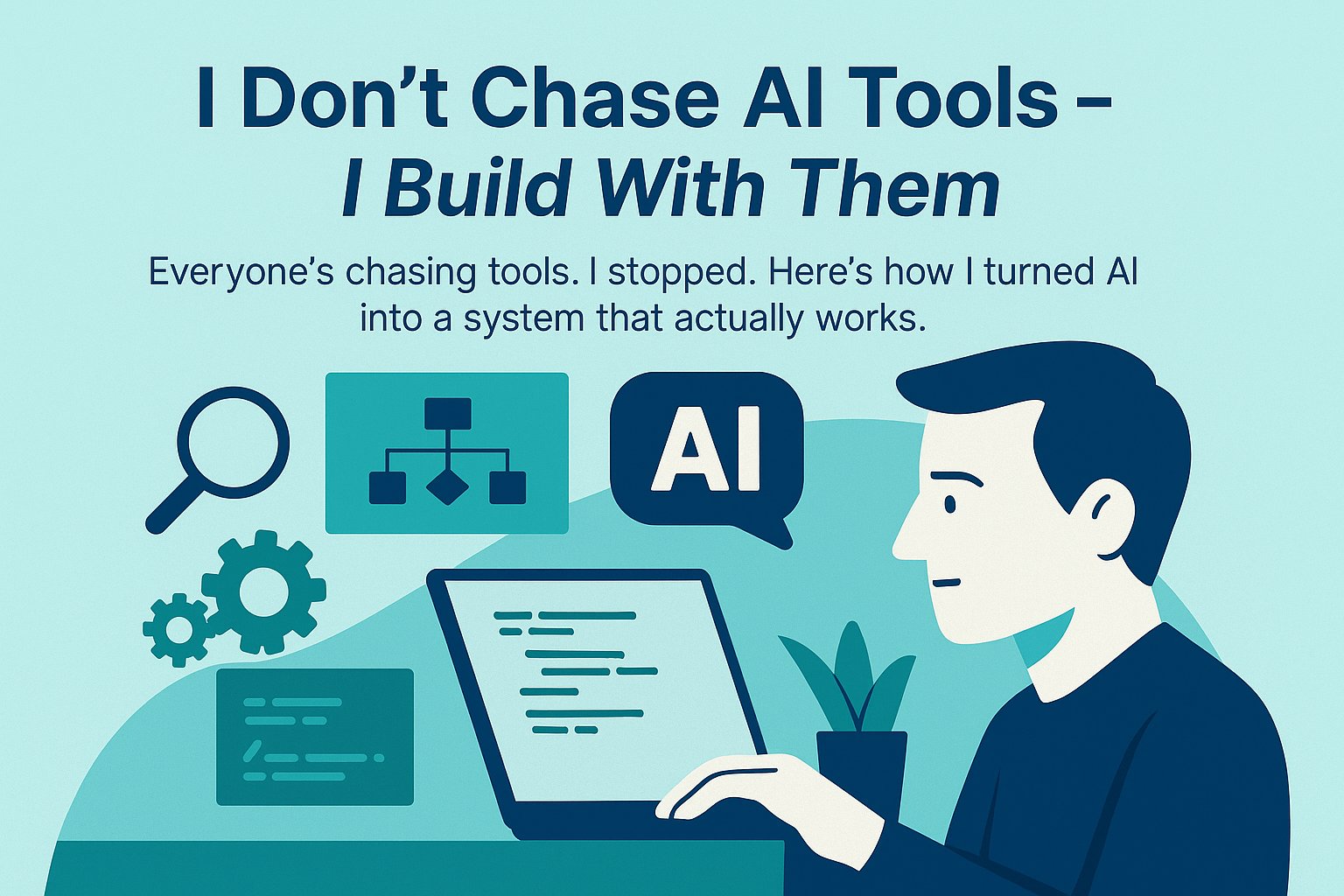 Developer working with AI tools in a systematic way, building custom workflows instead of chasing trends